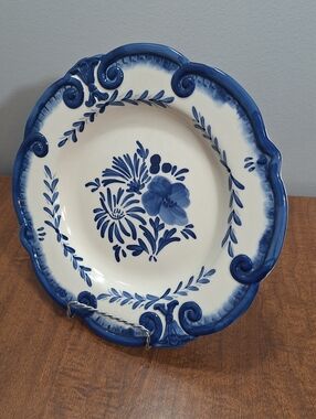 Bella Casa By Ganz Blue & White Floral Scroll Edge 11" Pottery Decorative Plate